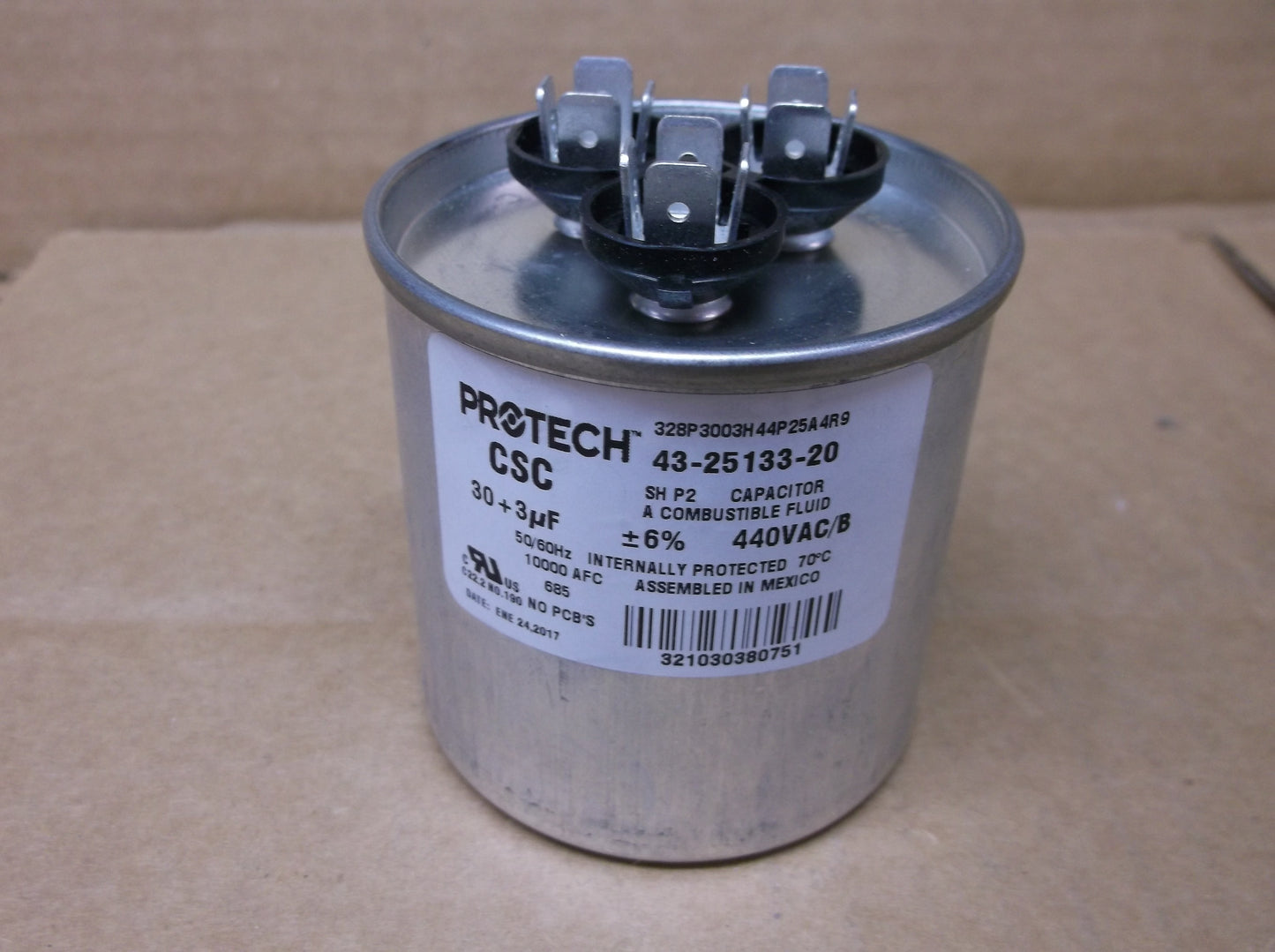 30+3UF x 440VAC Round Dual Run Capacitor