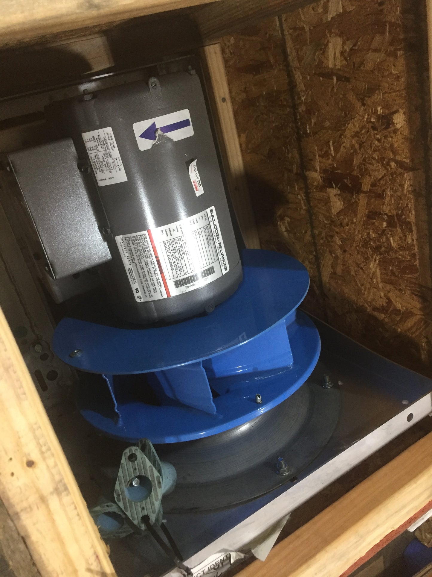 11" Single Inlet Direct Drive Plenum Fan w/2HP 200 Volt Motor RPM 1750