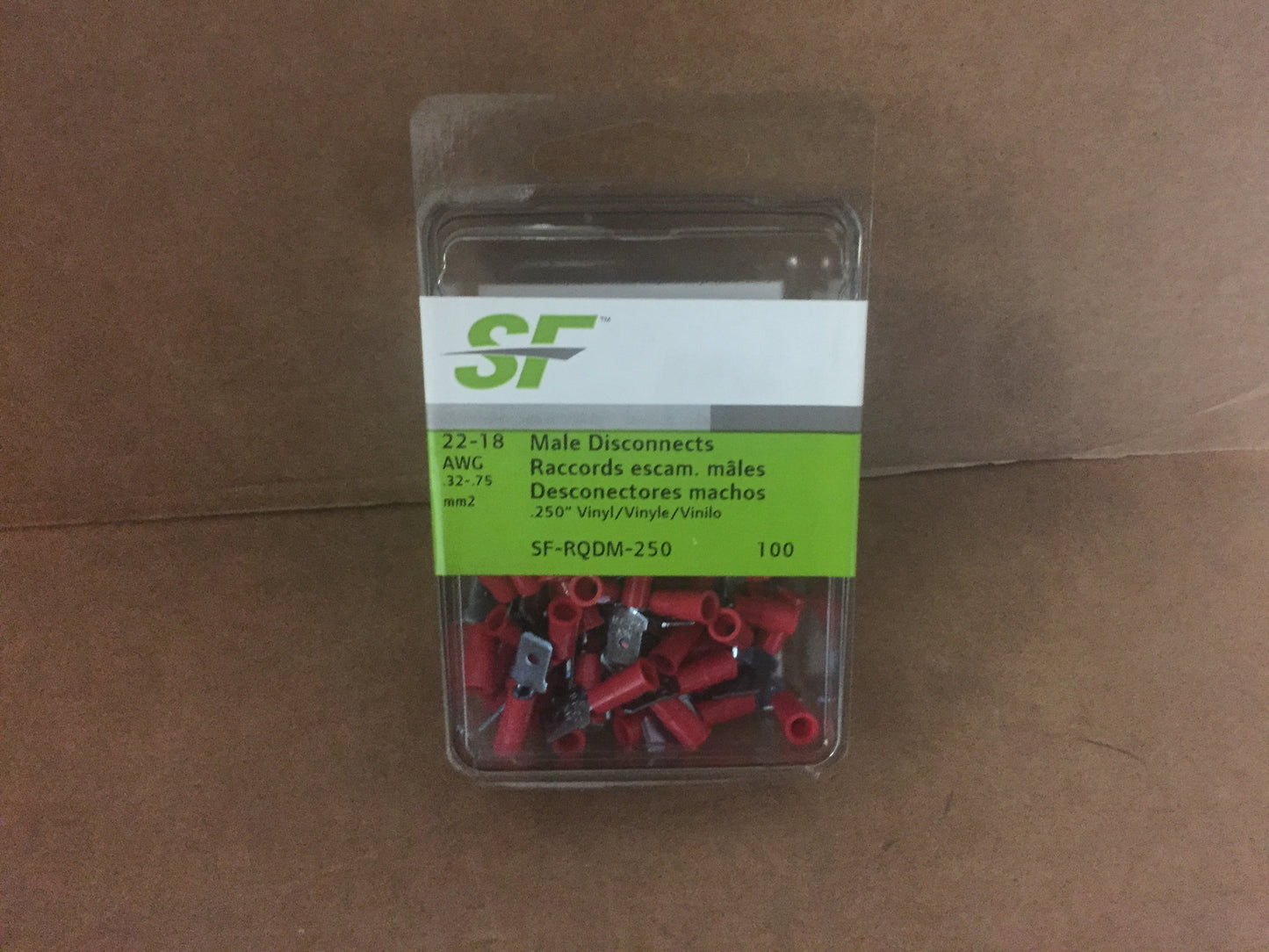 Desconexiones macho de 22-18 AWG, mm2, vinilo de 0,250