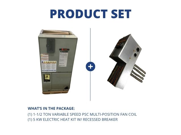 Fan coil multiposición de 1,5 toneladas con kit de calefacción de 5 Kw, velocidad variable, 208-230/60/1 13 SEER