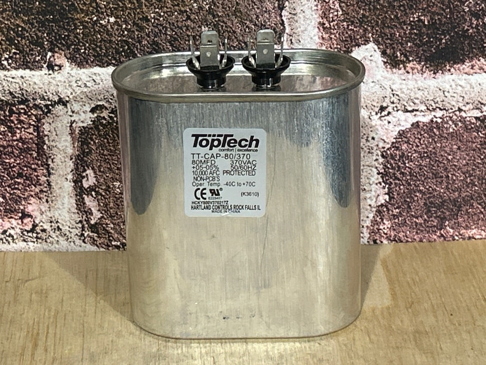 370 Vac, 80MFD 50/60 Hz, Oval Capacitor