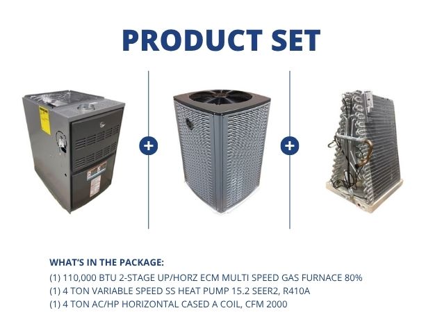 110,000 BTU Up/Horz ECM Gas Furnace 80%, 5 Ton Inverter SS HP 18 SEER with 5 Ton Up Uncased A Coil