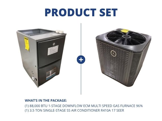 88,000 BTU 1-Stage Downflow ECM Multi Speed Gas Furnace 96% with 3.5 Ton 1-Stage SS AC R410A 17 SEER