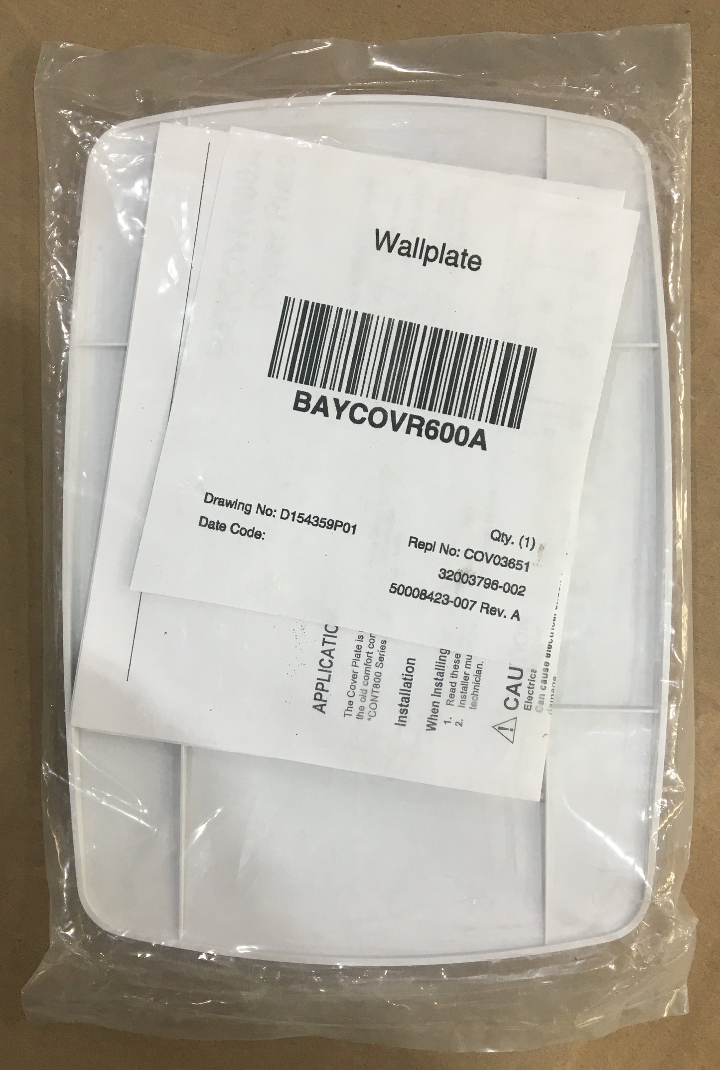 5" Wall Plate for Trane A/TCONT800 Series Comfort Controls