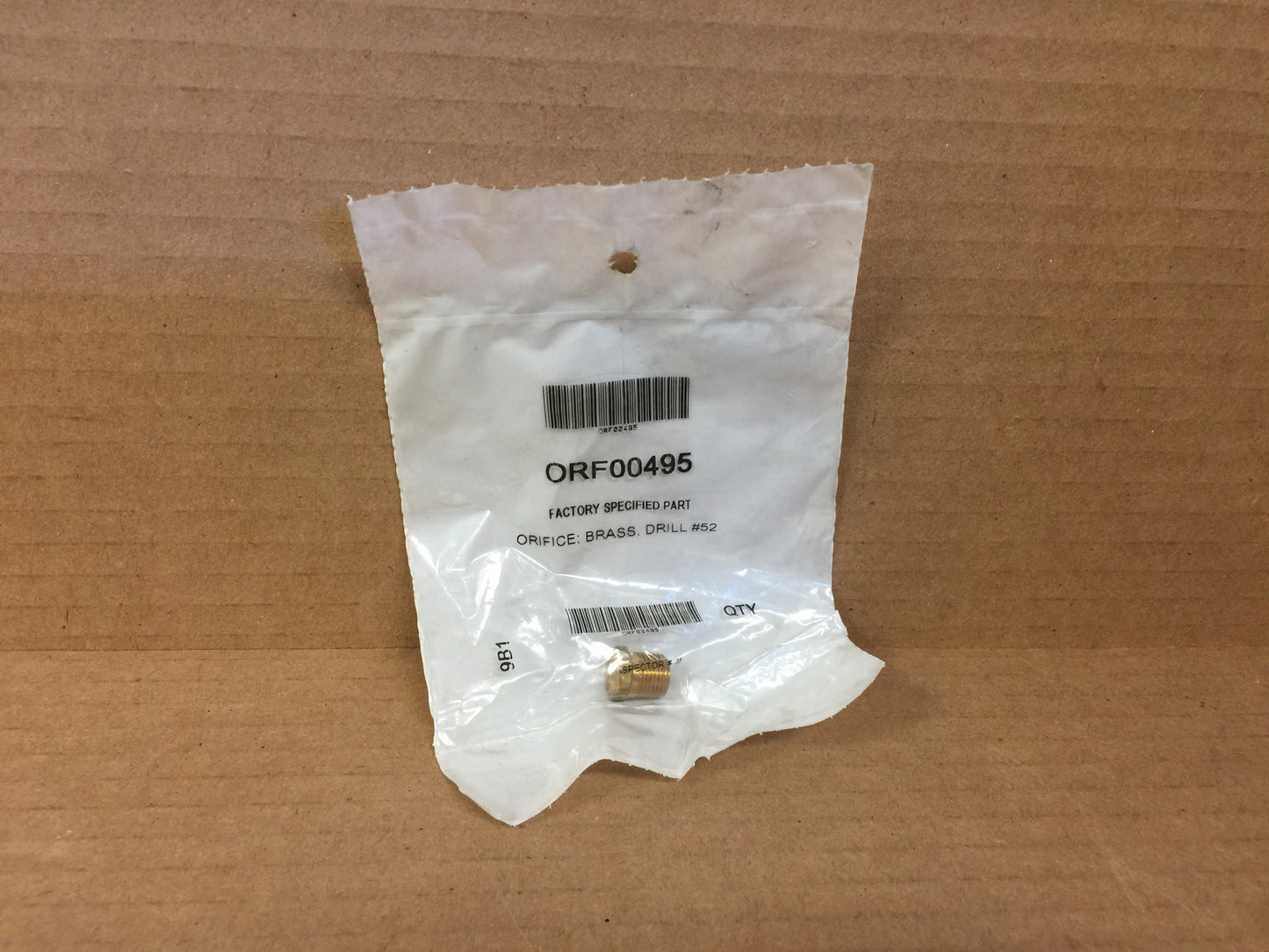 Orifice; Gas, Brass, Drill #52, 1/4"