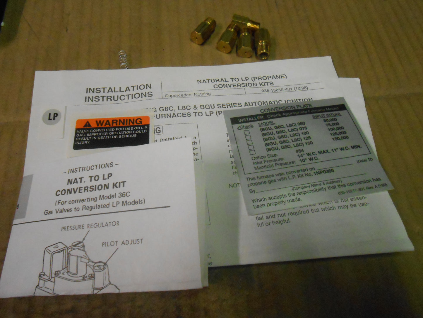 LP Conversion Kit for G8C,L8C & BG Series Auto Ignition Gas Furnaces