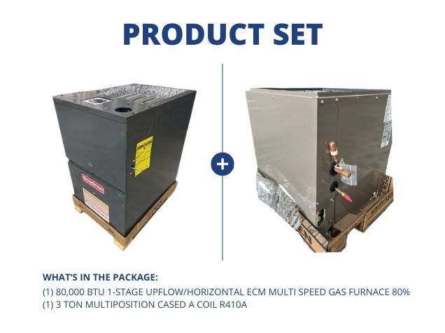 80,000 BTU 1-Stg Up/Horz ECM Multi Speed Gas Furnace 80% with 3 Ton Multiposition Cased A Coil R410A