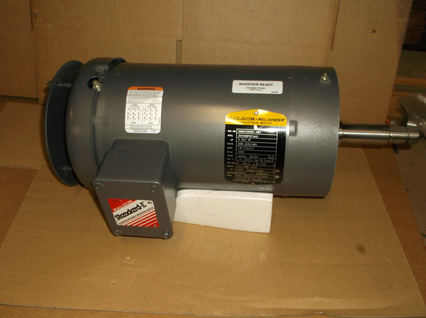 Motor de bomba industrial de eficiencia estándar de 3 HP, compatible con inversor, 208-230-460/60/3 RPM: 3450/1 velocidad