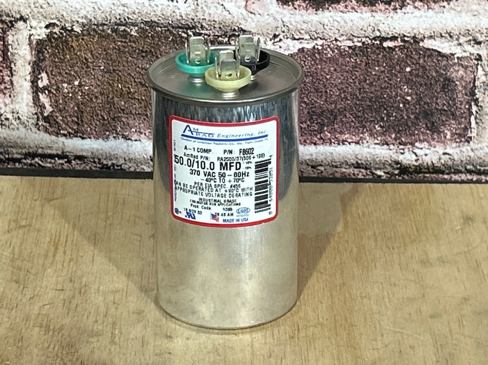 370 Vac, 50+10MFD 50/60 Hz, Round Capacitor