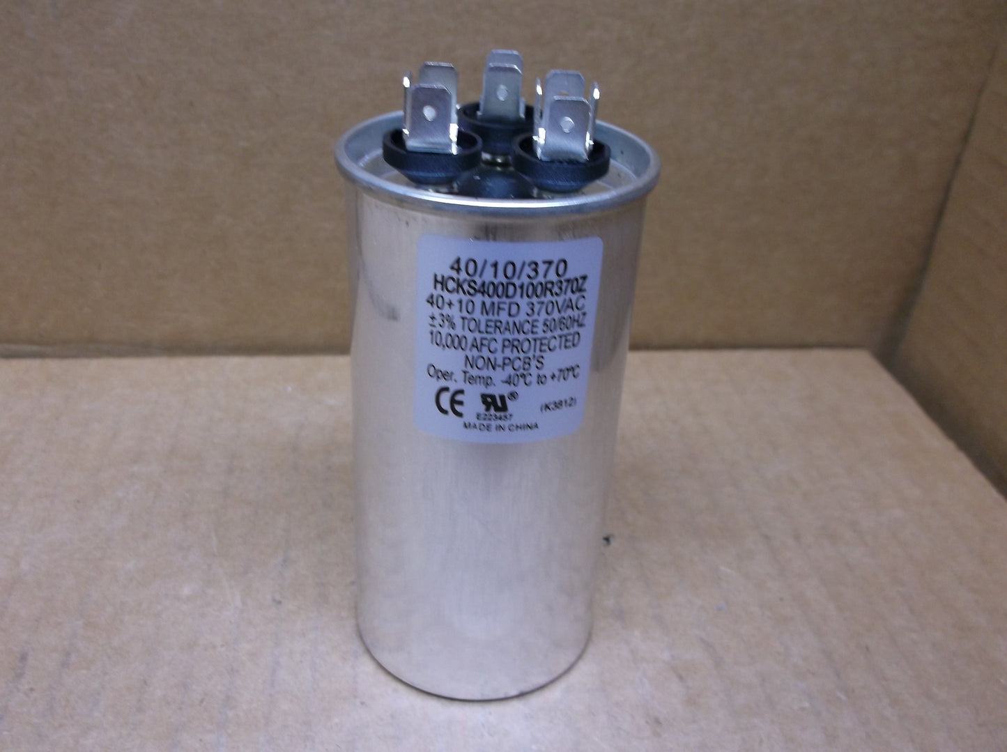 40+10 MFD x 370 VAC Round Dual Run Capacitor