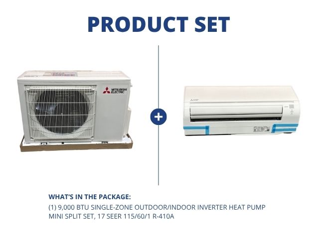 9,000 BTU Single-Zone Outdoor/Indoor Inverter Heat Pump Mini Split Set, 17 SEER 115/60/1 R-410A