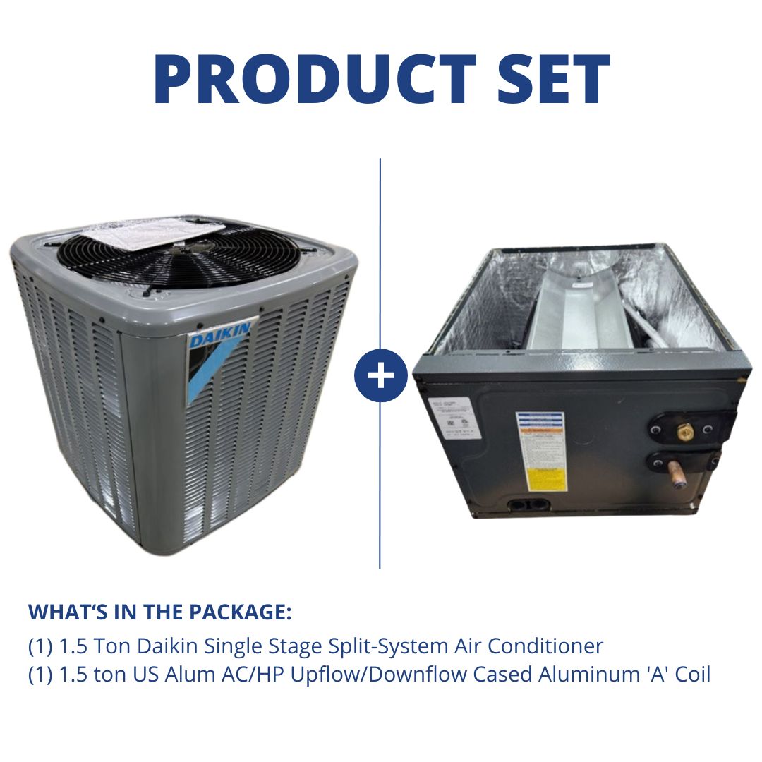 1.5 Ton SS AC R-410A 14.5 Seer2 and 1.5 Ton Upflow/Downflow Cased Evap Coil 17.5w