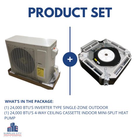 24,000 Ton Inverter OD/Ceiling Cassette ID Mini-Split Heat Pump Set, 20 Seer 208-230/60/1 R-410A