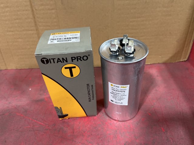 440 Vac, 70+7.5MFD 50/60 Hz, Round Capacitor