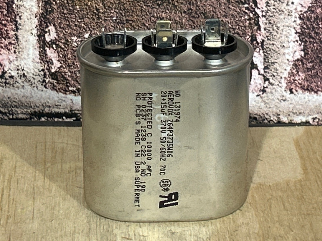 370 Vac, 20+15MFD 50/60 Hz, Oval Capacitor