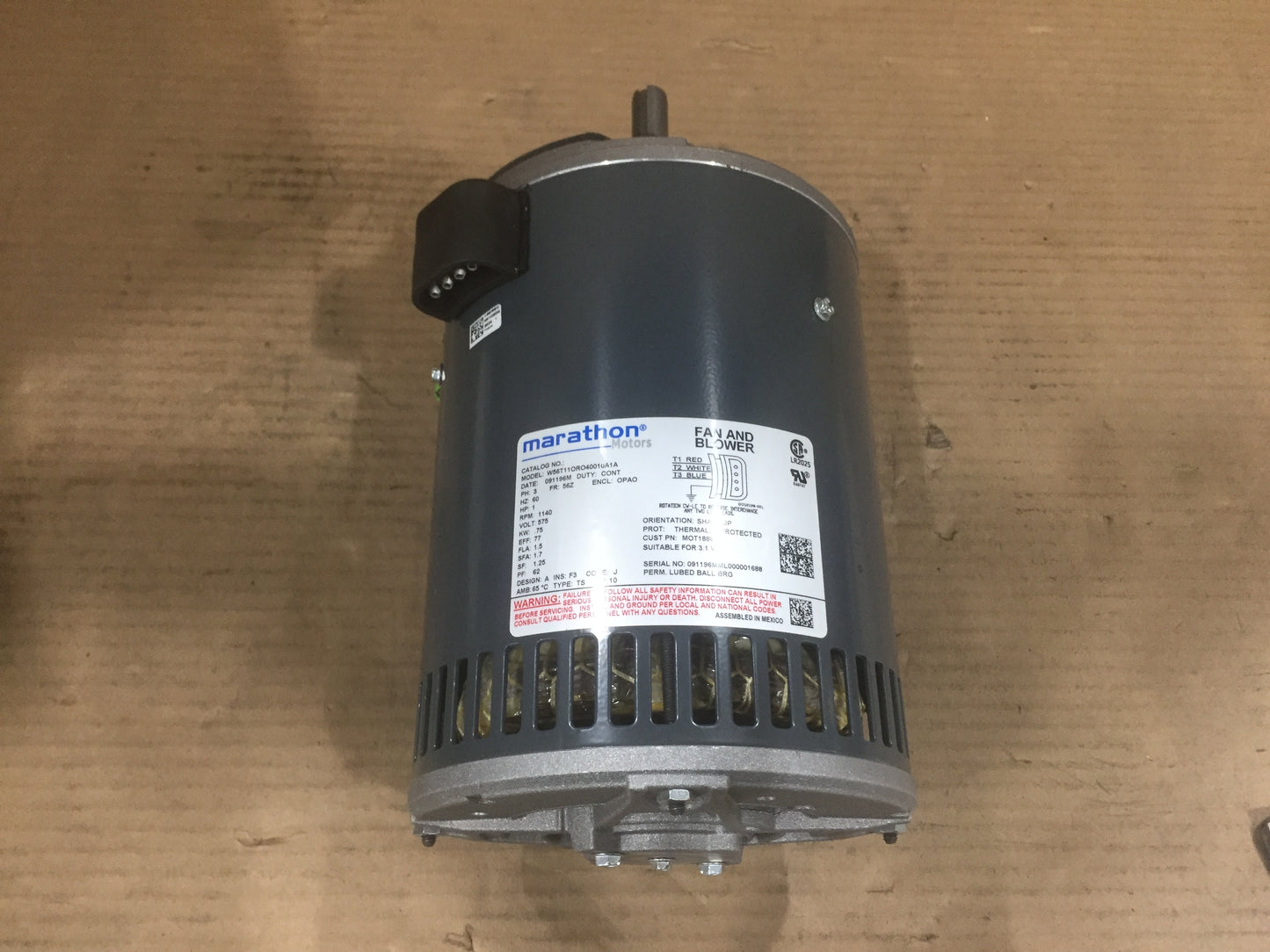 Motor de ventilador y soplador de 1 HP, 575/60/3, 1140 RPM, 1 velocidad