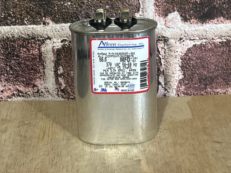 370 Vac, 55MFD 50/60 Hz, Oval Capacitor