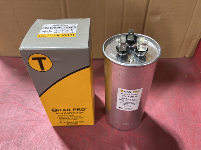 440 Vac, 80+5MFD 50/60 Hz, Round Capacitor