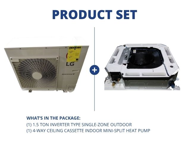 1.5 Ton Inverter OD/Ceiling Cassette ID Mini-Split Heat Pump Set, 20 SEER 208-230/60/1 R-410A
