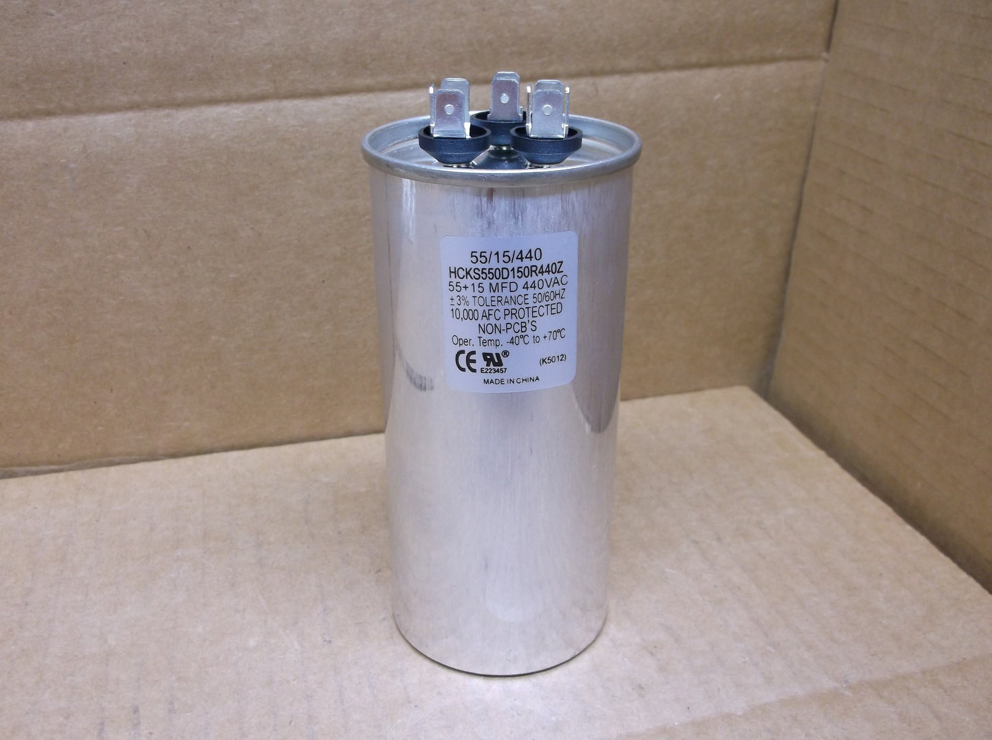 55+15 MFD x 440 VAC Round Dual Run Capacitor