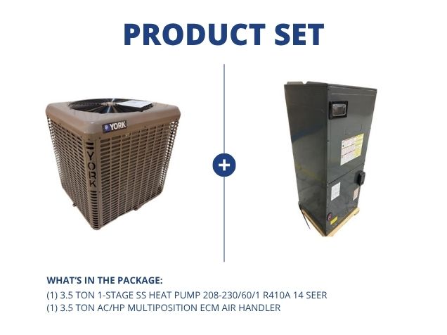 3.5 Ton 1-Stg Heat Pump 208-230/60/1 R410A 14 SEER with 3.5 Ton AC/HP Multiposition ECM Air Handler