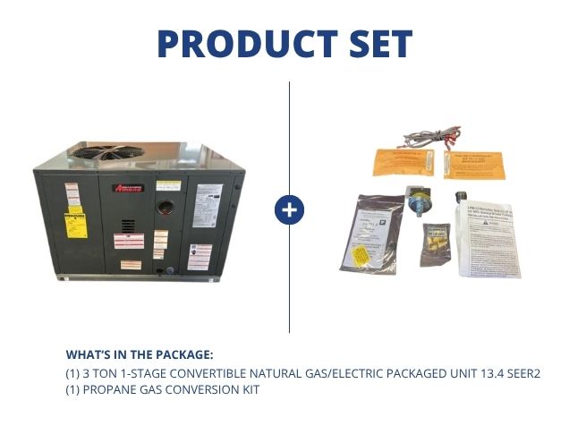 3 Ton 1-Stg Convertible Natural Gas/Electric Packaged Unit 13.4 SEER2 and Propane Gas Conversion Kit