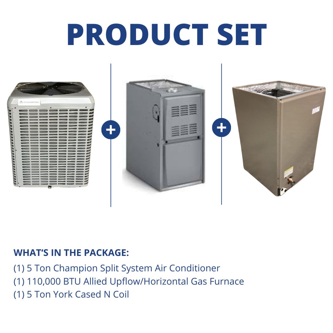 Ton SS AC R410A 13 Seer and 110,000Btu stg Up/Horz 80% Furnace