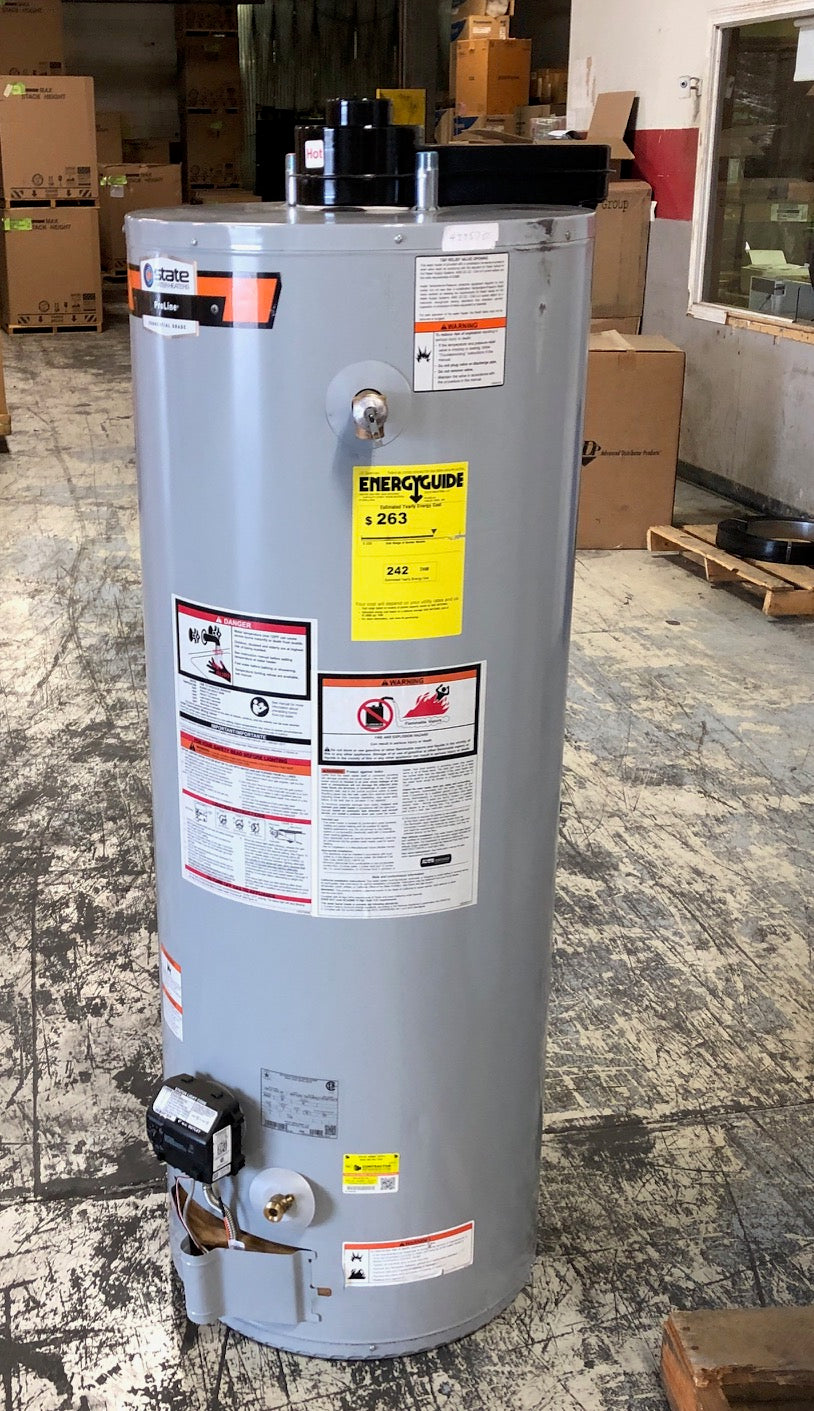 proline xe 50 gallon hot water tank gas