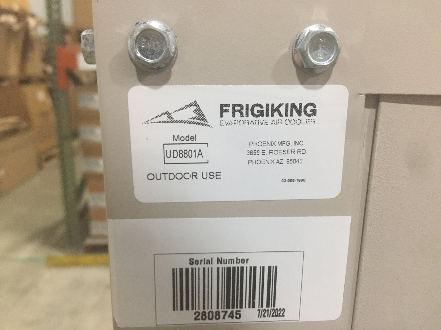 Phoenix UD8801 Commercial Evaporator Cooler Down Discharge Aspen Media Blower Style