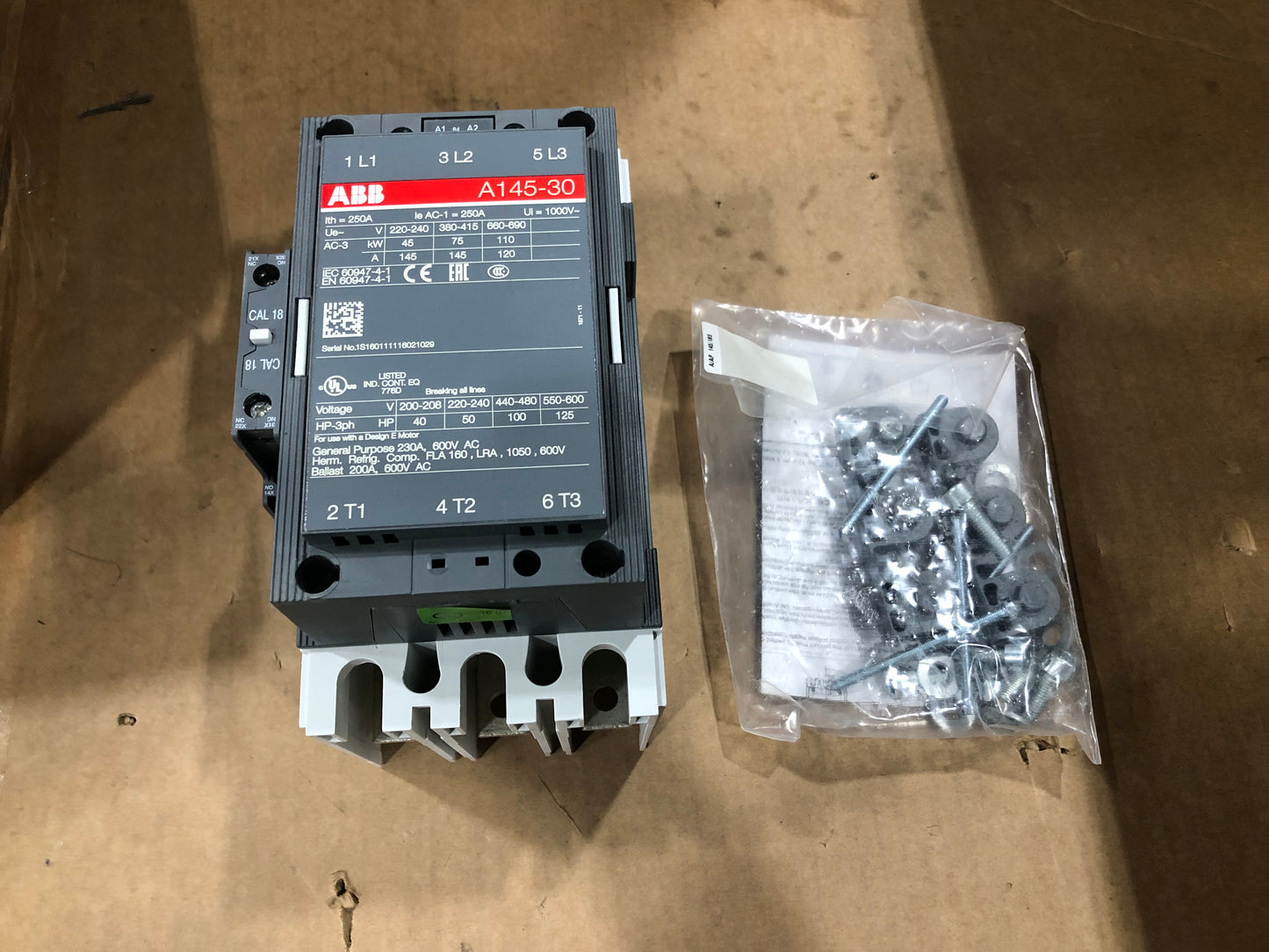 Contactor de uso general de 3 polos, 230 A, 600 V, trifásico