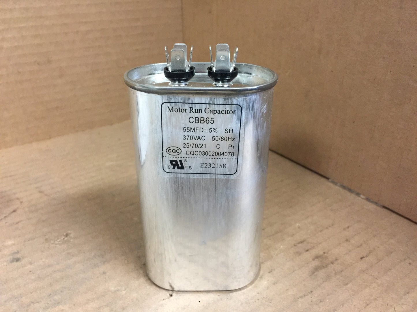 55MFD± 5% x 370VAC Oval Motor Run Capacitor; 50/60Hz