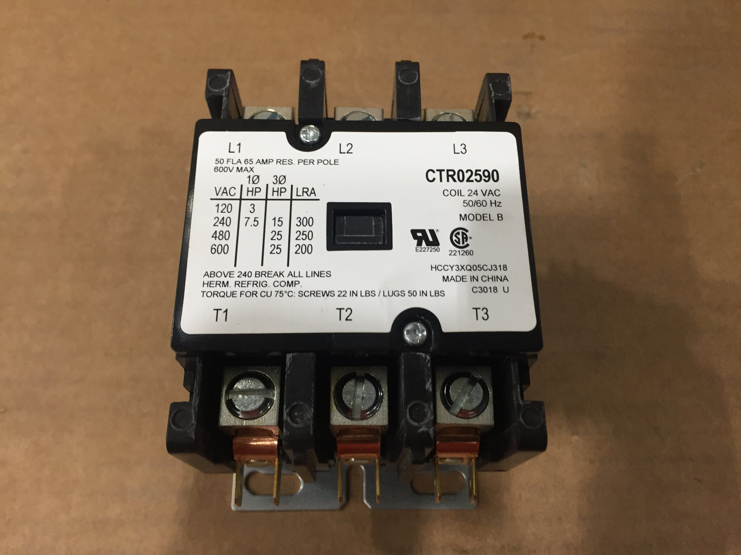 Contactor; 3 Pole, 50A, 24VAC, 50/60Hz
