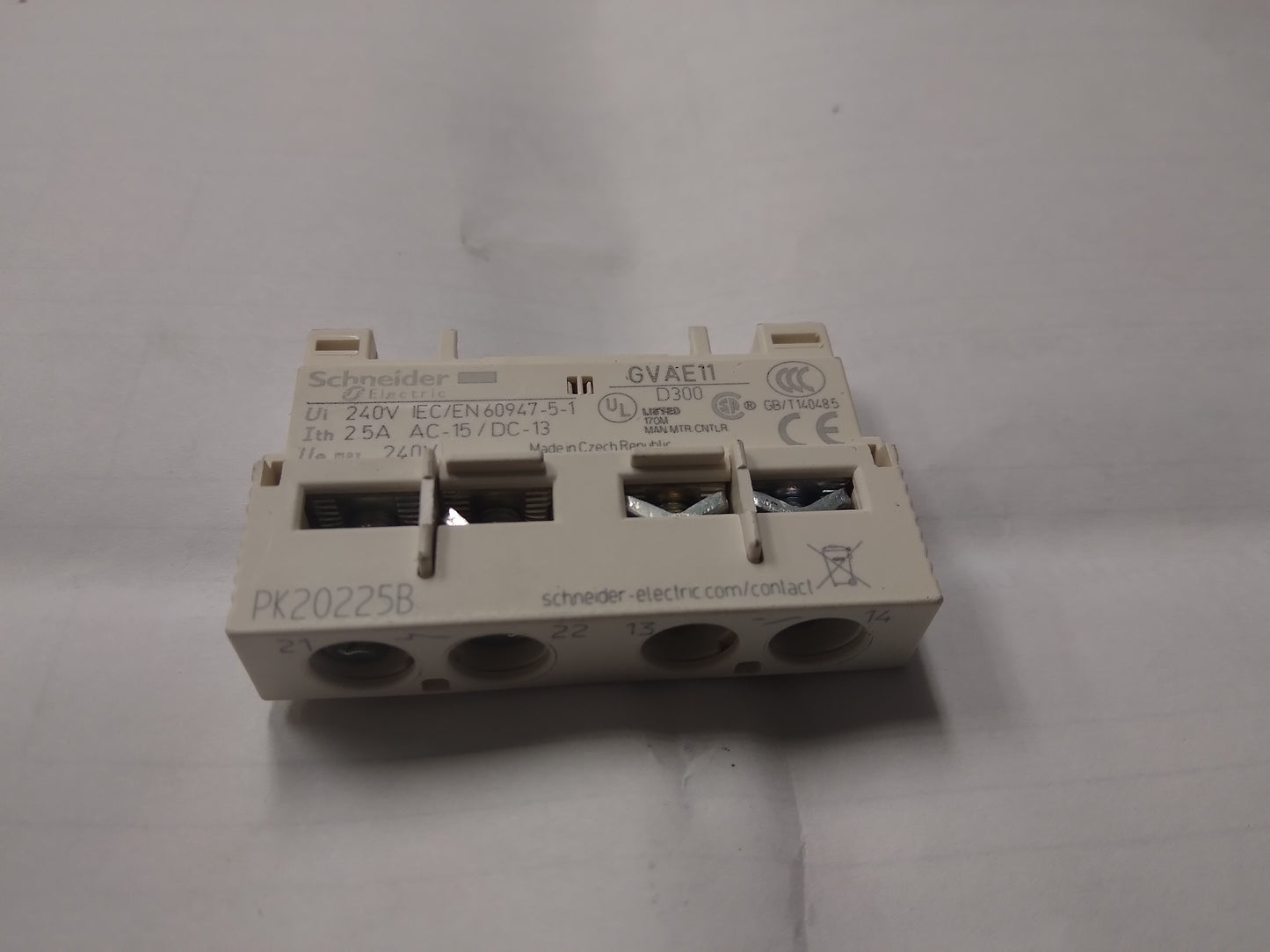 Contactor auxiliar delantero para protección de motor magnético térmico de la serie Gv2/Gv7, 240 V, 25 A