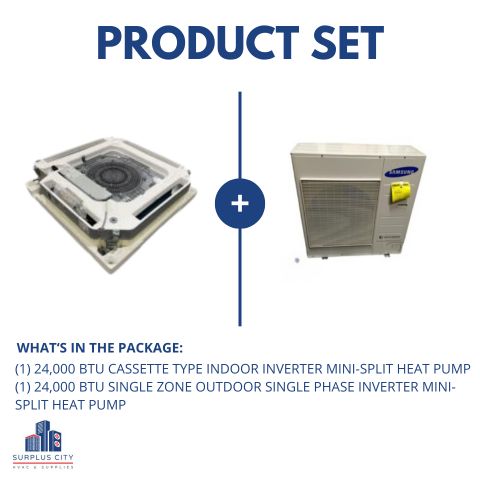 24,000 BTU Single-Zone Mini Split Inverter Ceiling Cass Heat Pump Set, 20.5 SEER 208-230/60/1 R-410A