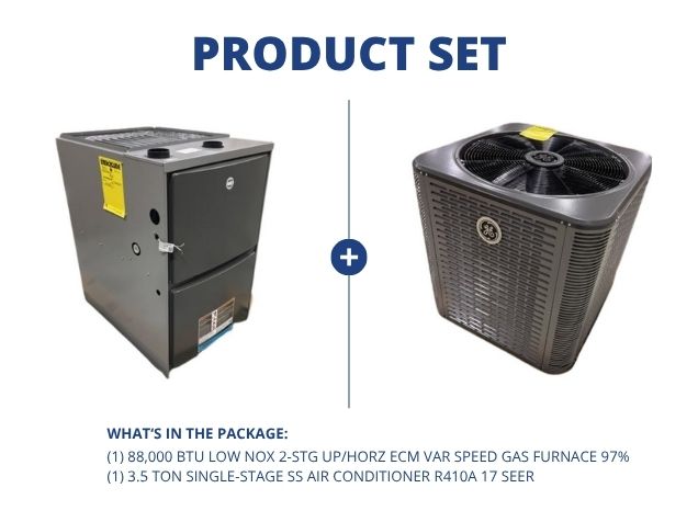 88,000 BTU Low NOx 2-Stg Up/Horz ECM Var Spd Gas Furnace 97% and 3.5 Ton 1-Stage SS AC R410A 17 SEER