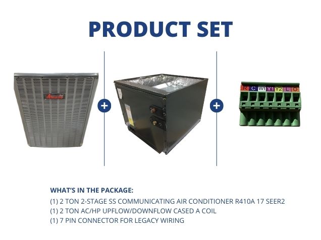 2 Ton 2-Stage SS Communicating AC R410A 17 SEER2, 2 Ton AC/HP Up/Down Cased A Coil, 7 Pin Connector