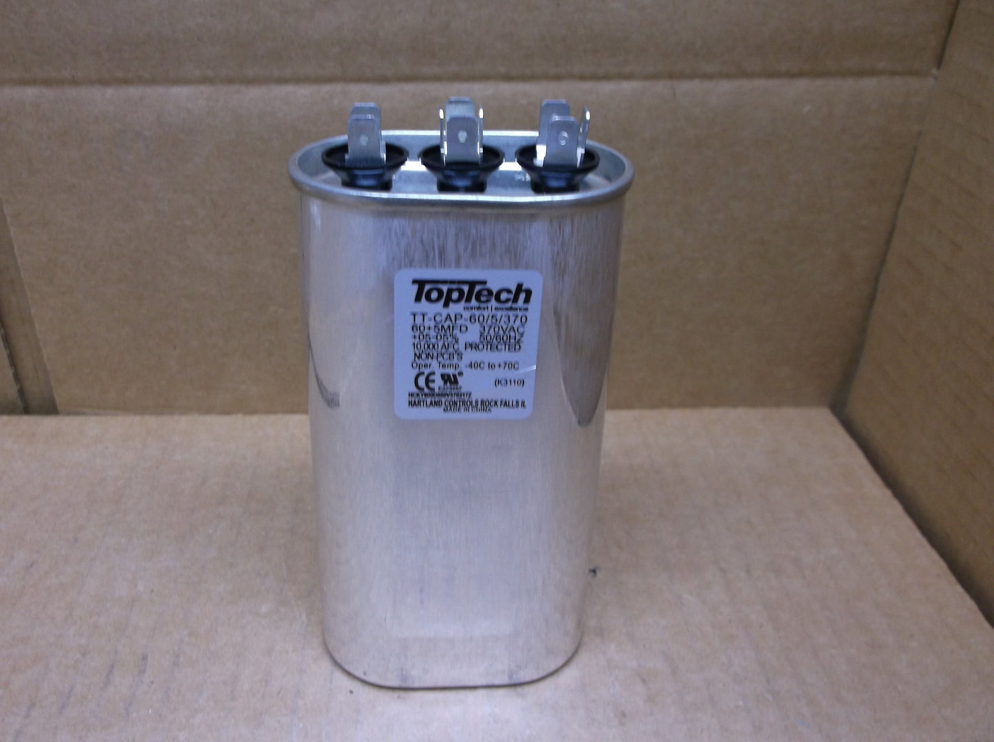 60+5 MFD x 370 VAC Oval Dual Run Capacitor