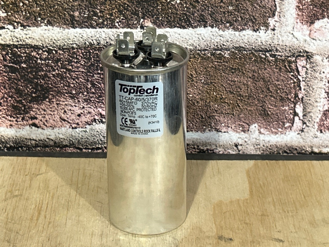 370 Vac, 60+5MFD 50/60 Hz, Round Capacitor