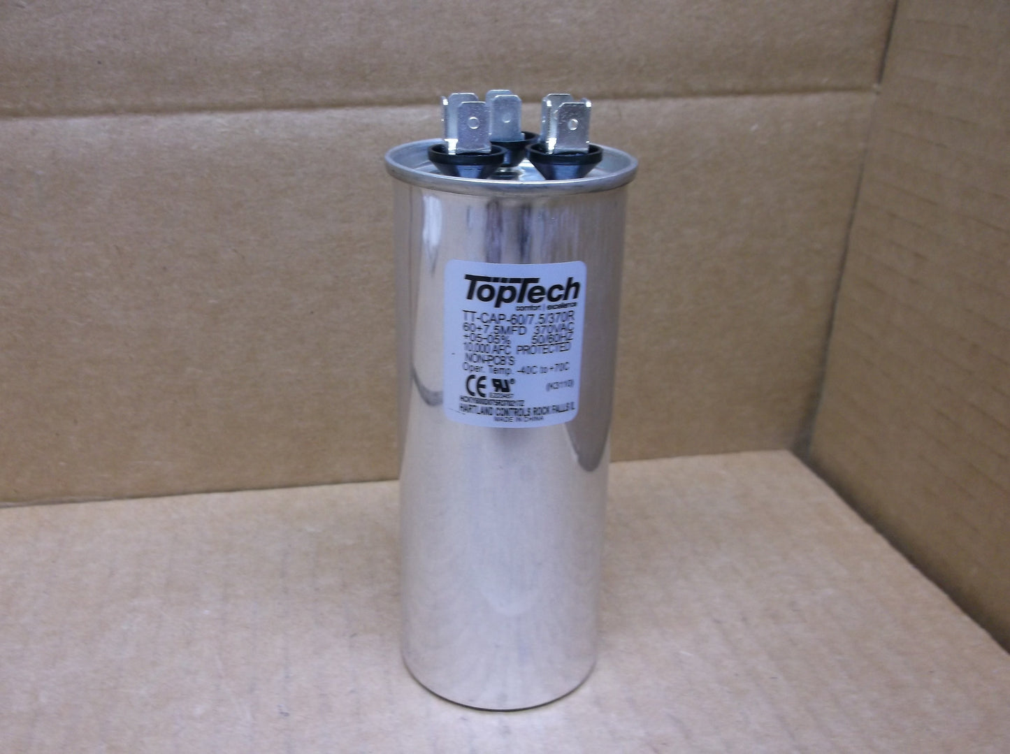 60+7.5 MFD x 370 VAC Round Dual Run Capacitor