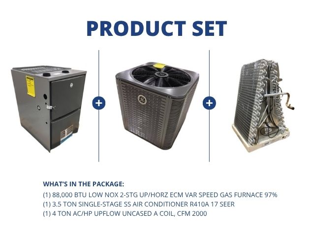 88,000 BTU Low NOx Up/Horz Gas Furnace 97%, 3.5 Ton AC R410A 17 SEER with 4 Ton Up Uncased A Coil