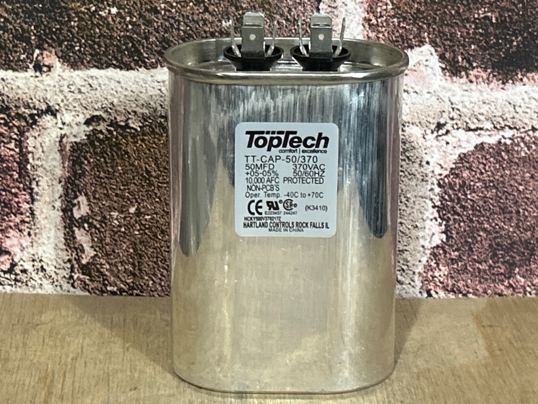 370 Vac, 50MFD 50/60 Hz, Oval Capacitor
