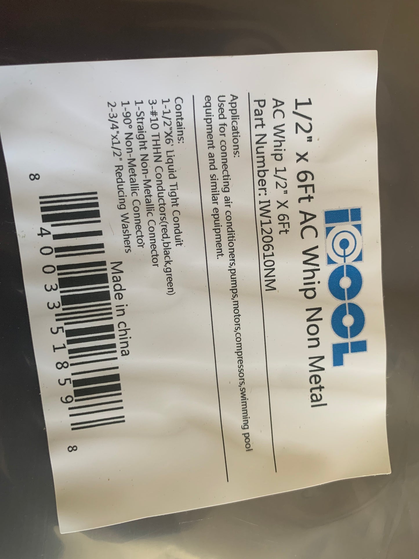 1/2" X 6' Electrical Whip with 60A 240V Non-Fused 3-Wire Disconnect and 36x36x2" Black Equipment Pad