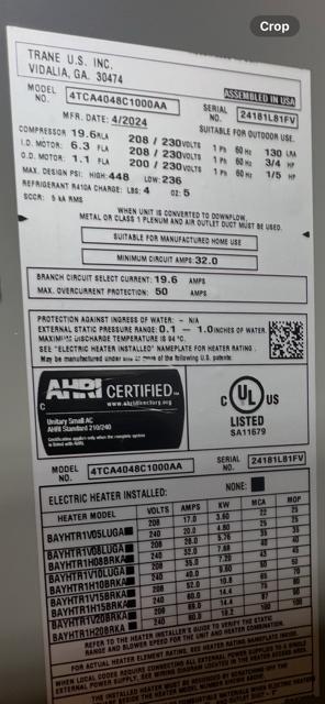 4 Ton Convertible Packaged AC Unit 13.4 SEER2, 208-230/60/1, R410A with 8 KW Electric Heat Kit