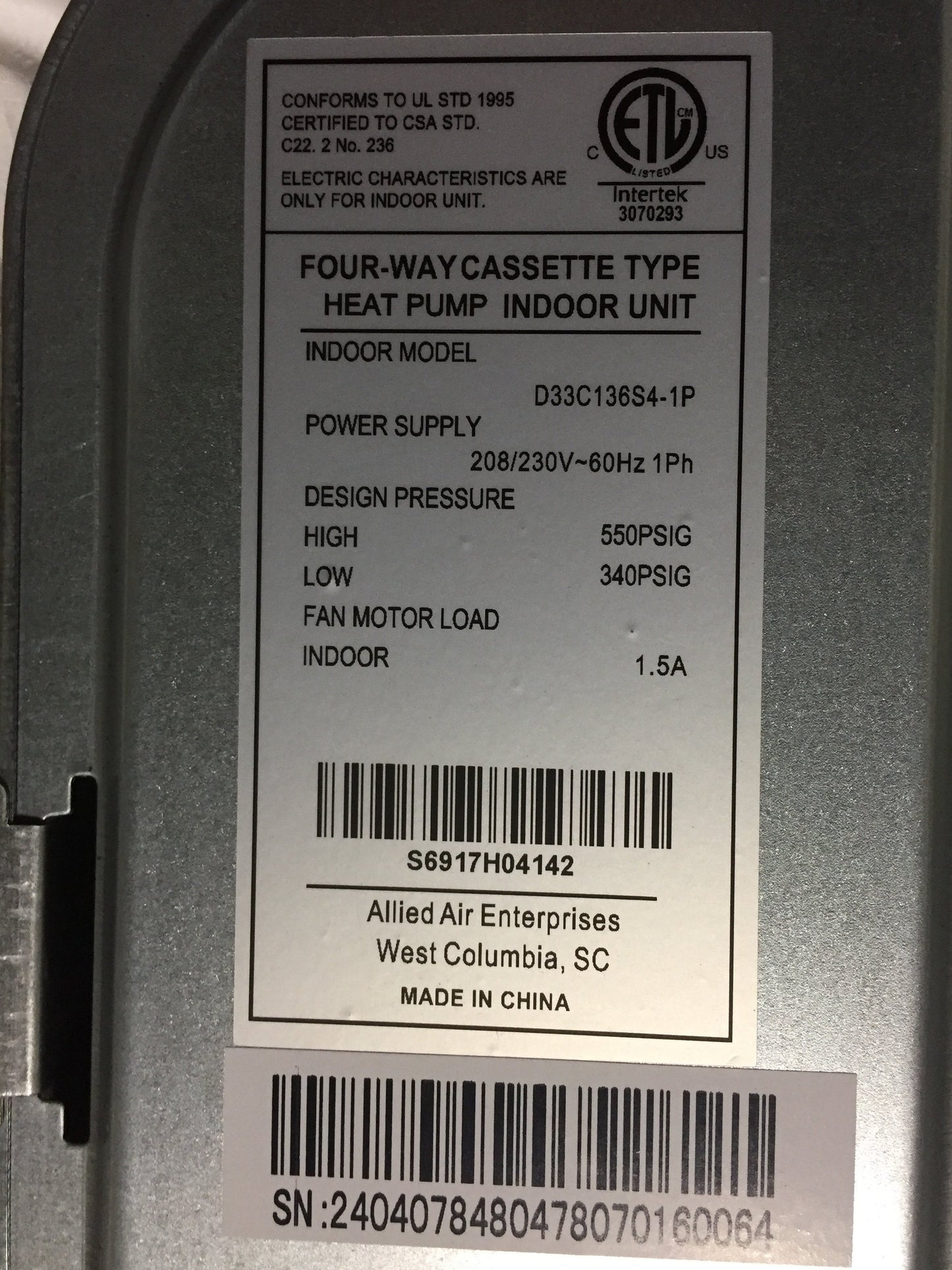 36,000 BTU 1-Zone Ceiling Cassette ID Ductless Mini-Split Set HP Unit, 17.5 SEER 208-230/60/1 R-410A