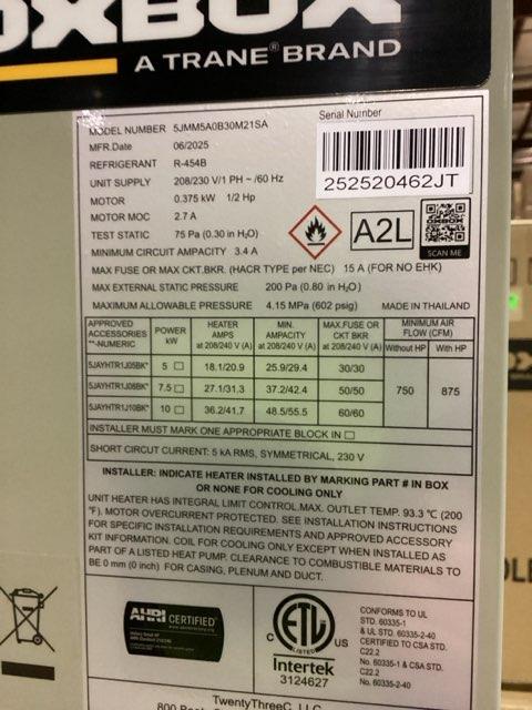 2 Ton Single-Stage SS Heat Pump R454B 14.3 SEER2 with 2.5 Ton AC/HP ECM Wall Mounted Air Handler