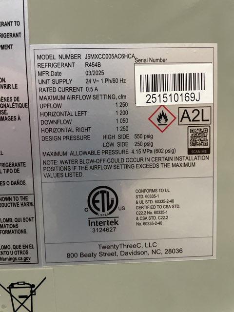 100,000 BTU Multi Gas Furnace 80%, 2 Ton AC R454B 14.3 SEER2, 1.5-3 Ton Multiposition Cased A Coil