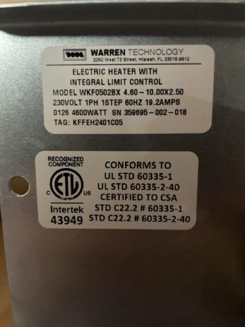 4 Ton AC/HP ECM Multiposition Fan Coil 208-230/60/1 R-454B and 5 KW Electric Heat Kit with Breaker