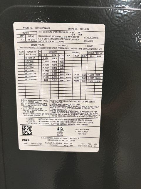 4 Ton Inverter SS Comm Heat Pump R410A 17.5 SEER2 and 5 Ton AC/HP ECM Comm Multiposition Air Handler
