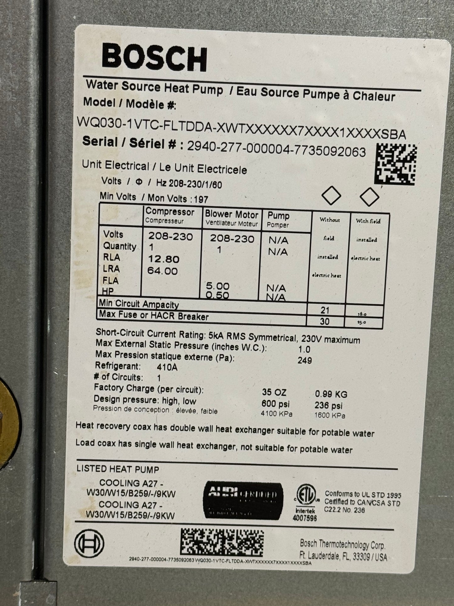2.5 Ton Single-Stage PSC Vertical Geothermal Heat Pump 208-230/60/1 R410A 17 EER