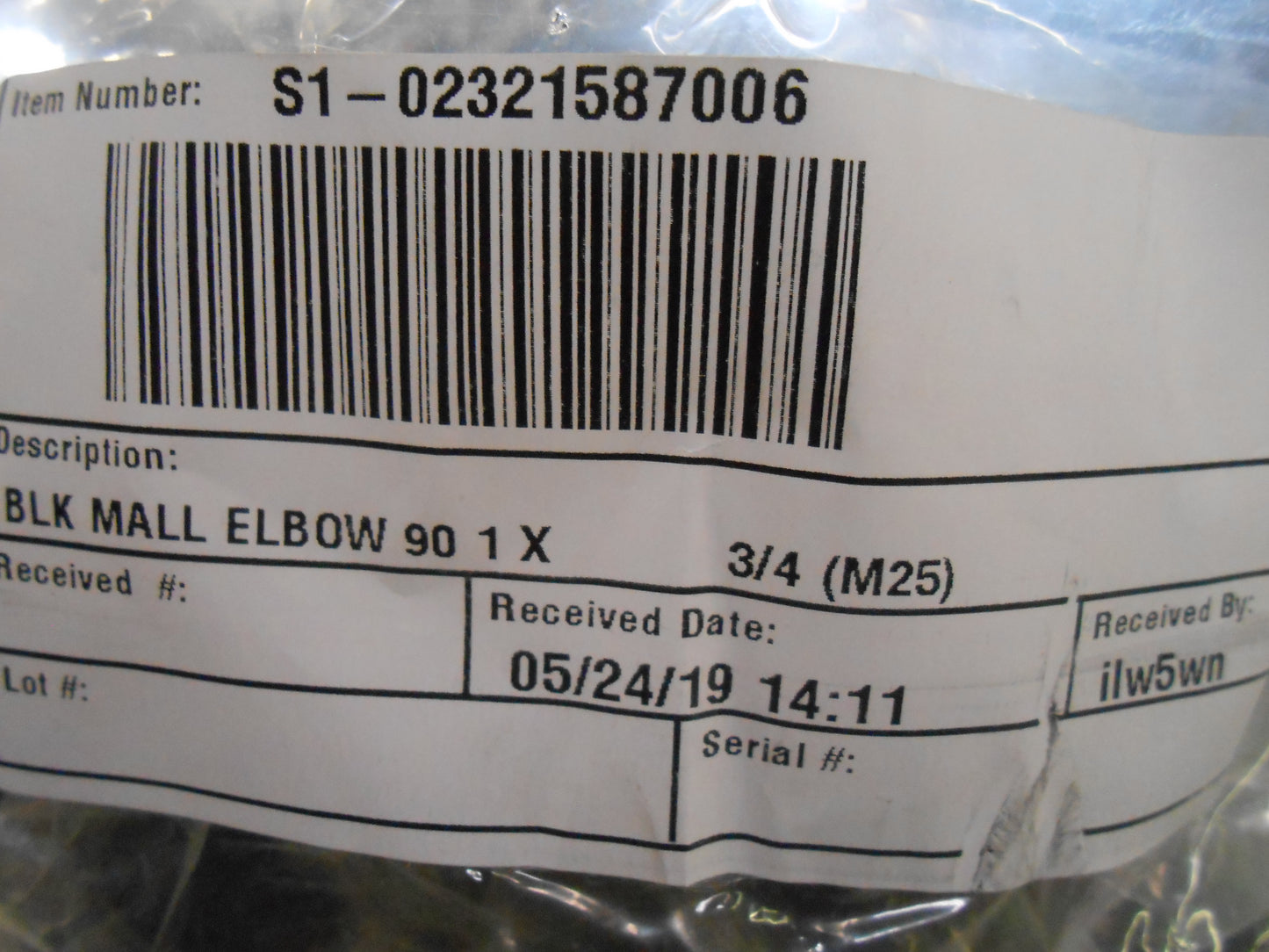 1" X 3/4" BLK MALL ELBOW 90 DEGREE (SOLD AS A BAG OF 10)